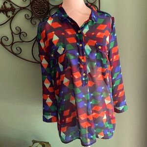 EUC a.n.a Slip-On 3/4 Sleeve Blouse Multi-Color SZ LTall
